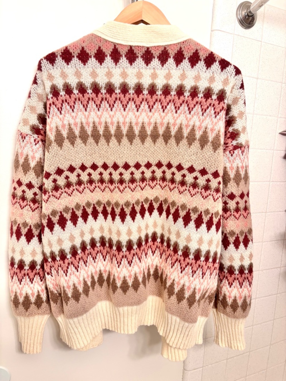 New In Open Fair Isle Cardigan Sweater Oversized Size Medium Cottagecore Spring - Picture 3 of 7